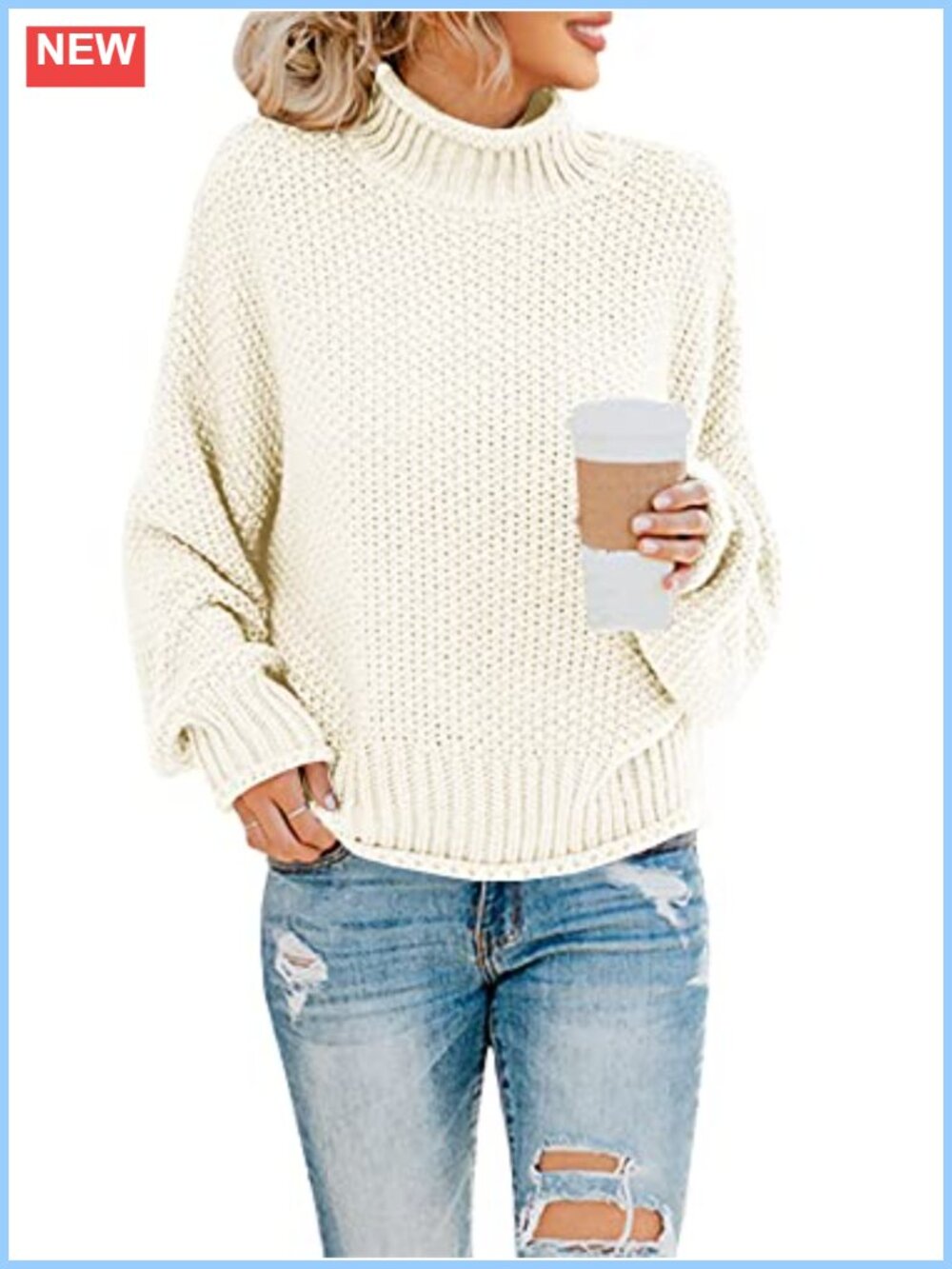 Women's Oversized Chunky Knit Turtleneck Sweater Batwing Long Sleeve Pullover